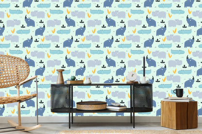 Wallpaper For Children - Happy Rhinos And Crocodiles
