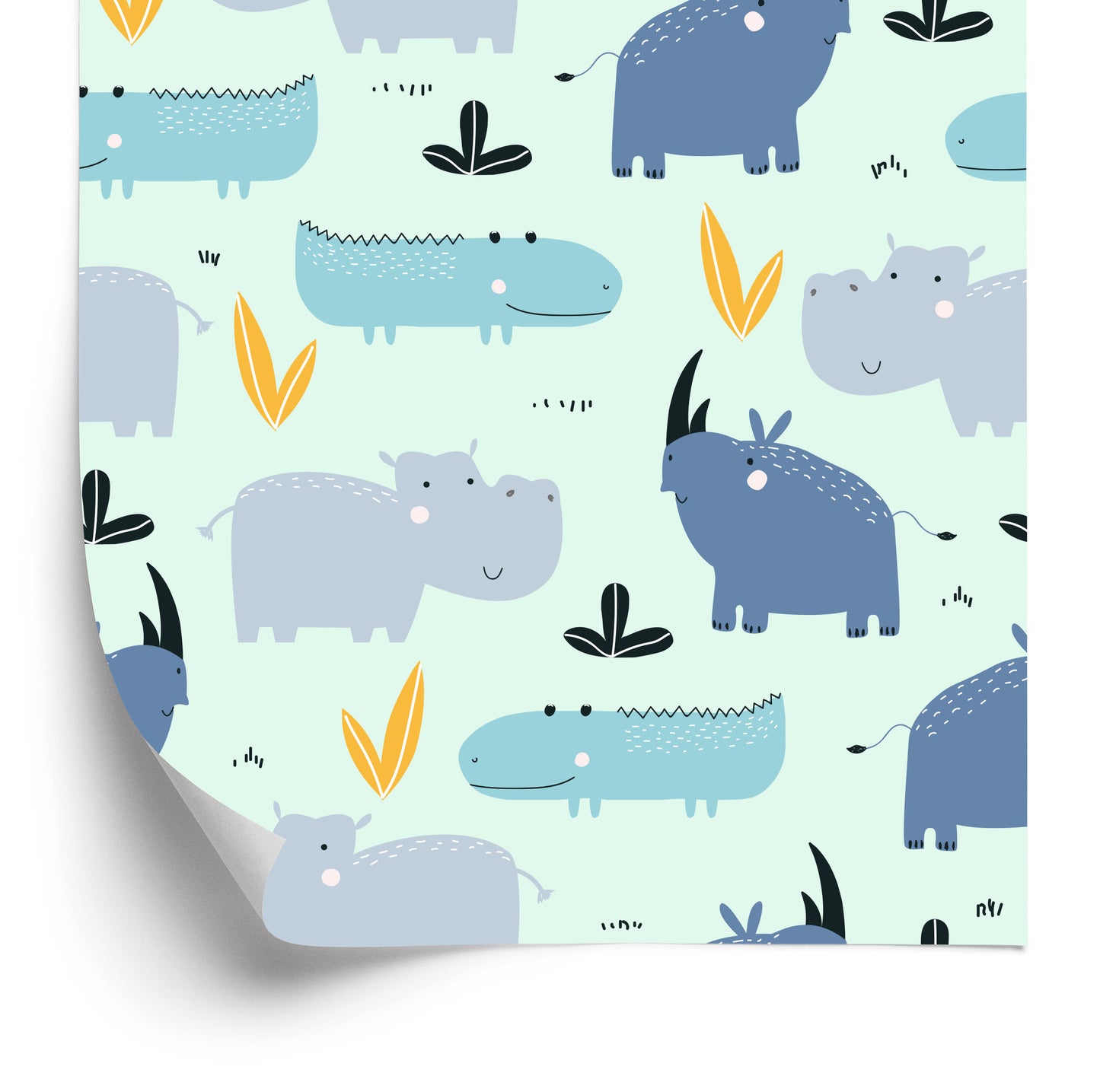 Wallpaper For Children - Happy Rhinos And Crocodiles