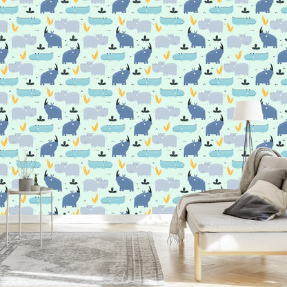Wallpaper For Children - Happy Rhinos And Crocodiles