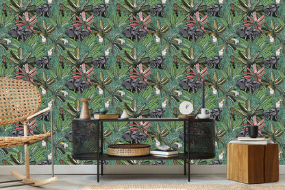 Wallpaper Elephants, Birds And Trees