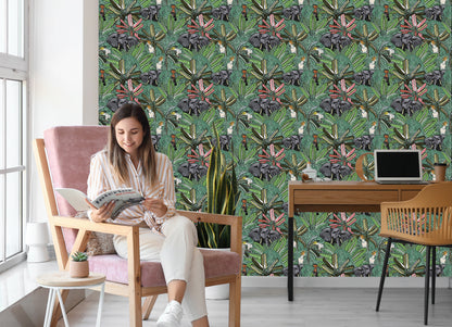 Wallpaper Elephants, Birds And Trees