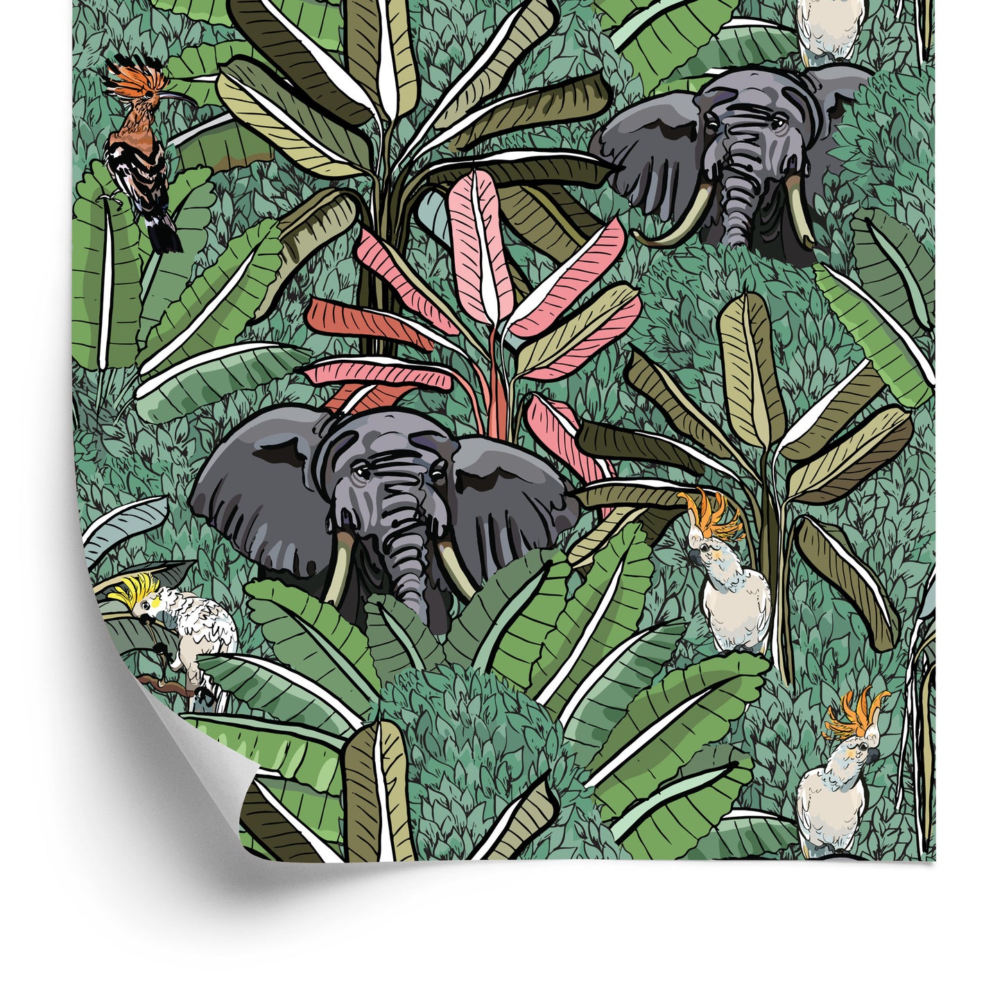 Wallpaper Elephants, Birds And Trees
