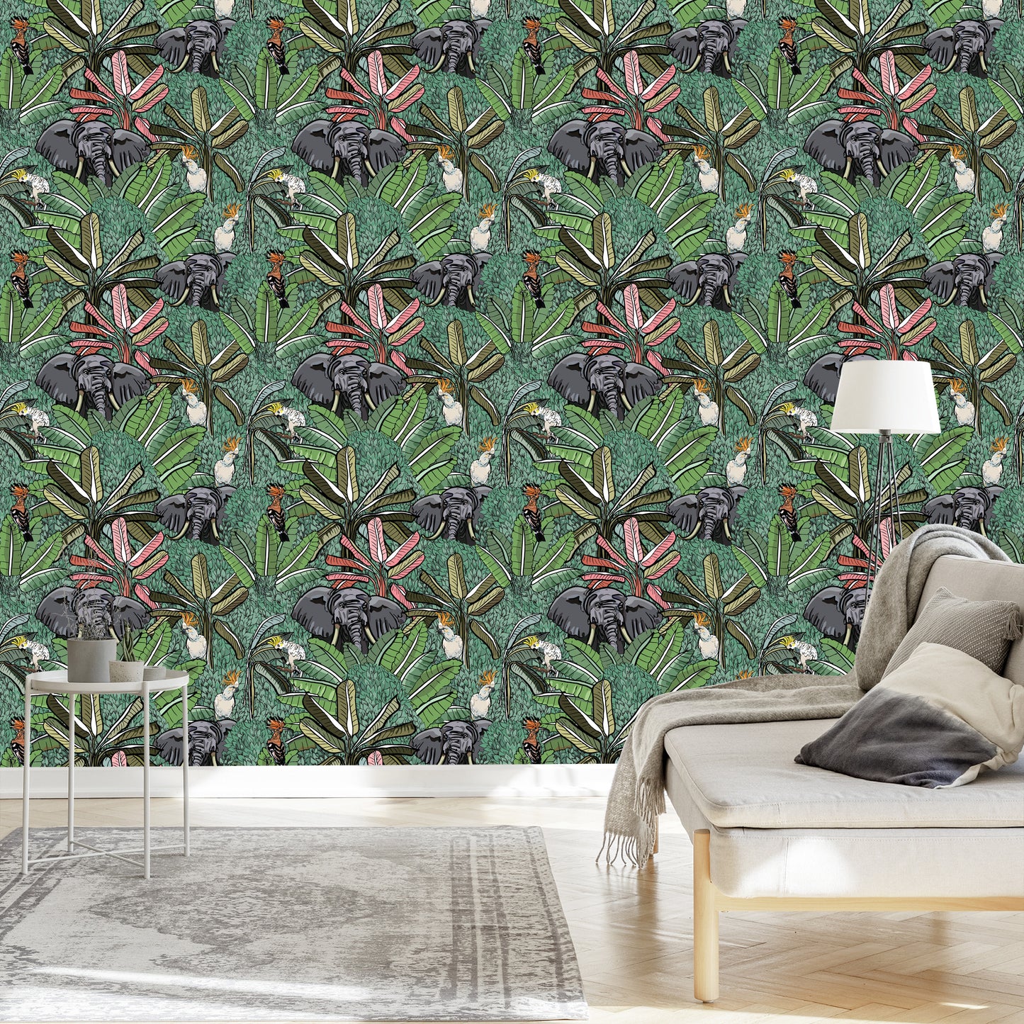 Wallpaper Elephants, Birds And Trees