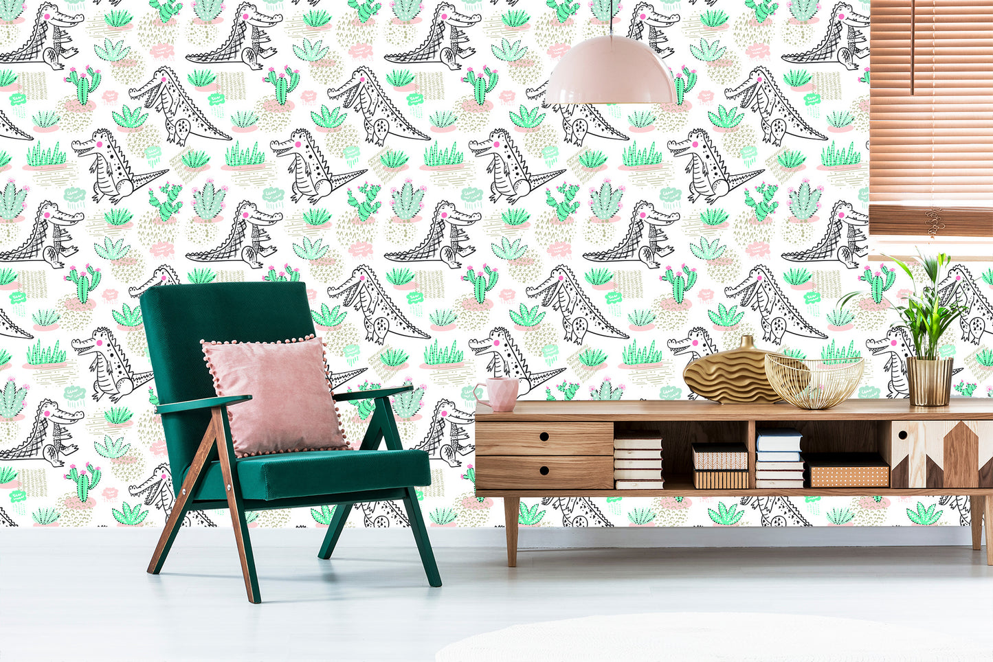 Wallpaper For Children Crocodiles, Cacti Flowers