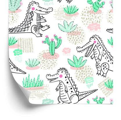 Wallpaper For Children Crocodiles, Cacti Flowers