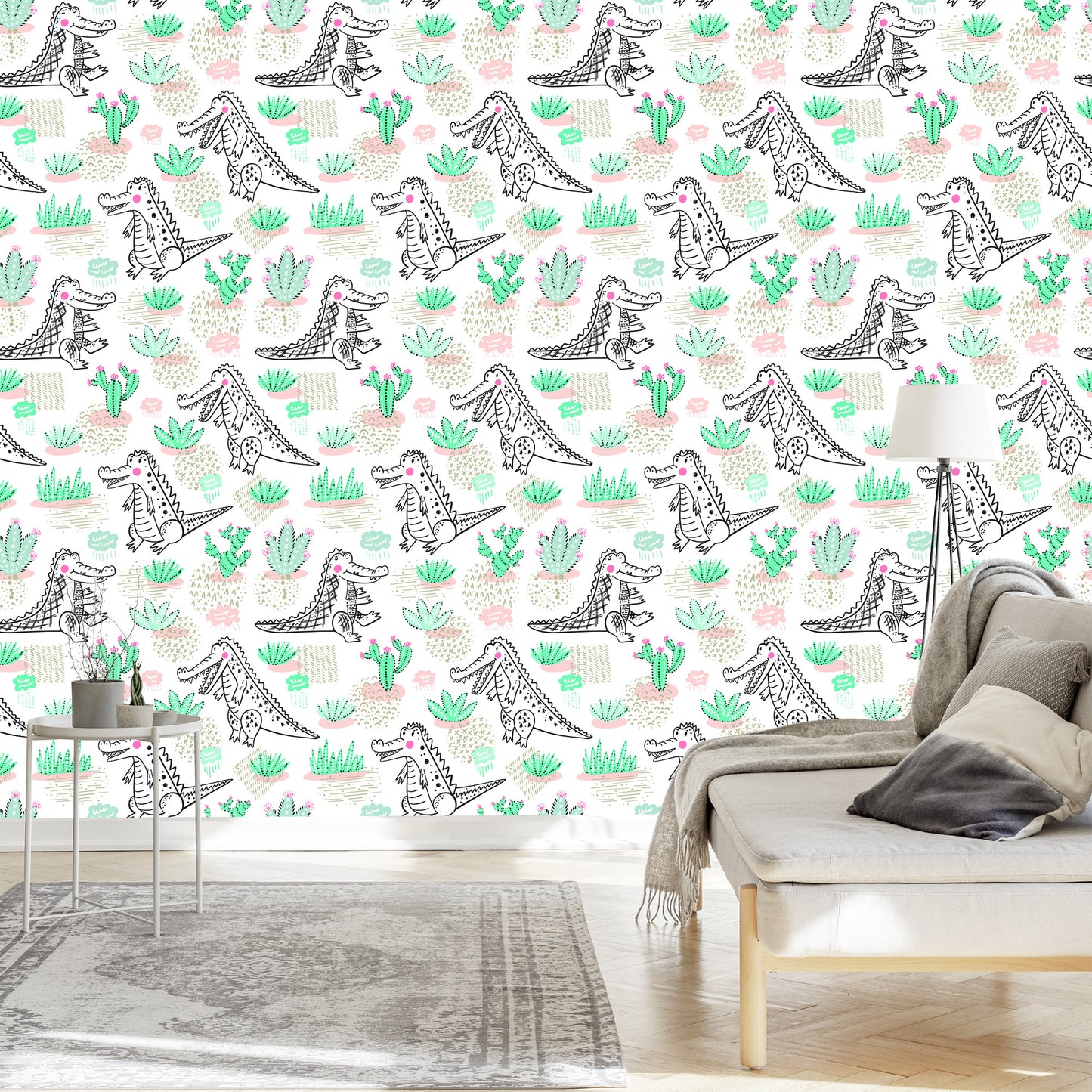 Wallpaper For Children Crocodiles, Cacti Flowers