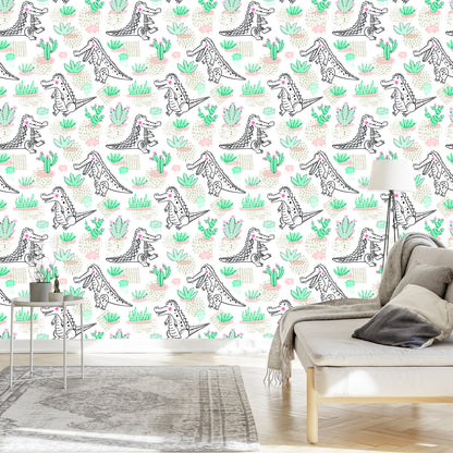Wallpaper For Children Crocodiles, Cacti Flowers