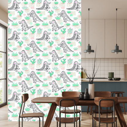 Wallpaper For Children Crocodiles, Cacti Flowers