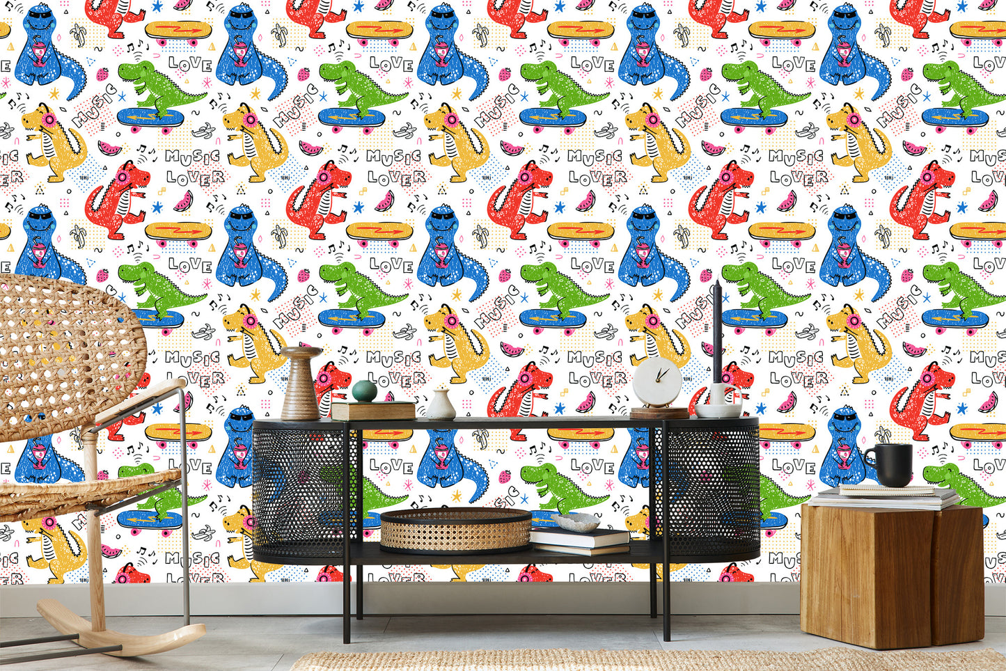 Wallpaper Children's Colorful Crocodile Skateboards