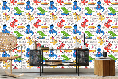 Wallpaper Children's Colorful Crocodile Skateboards