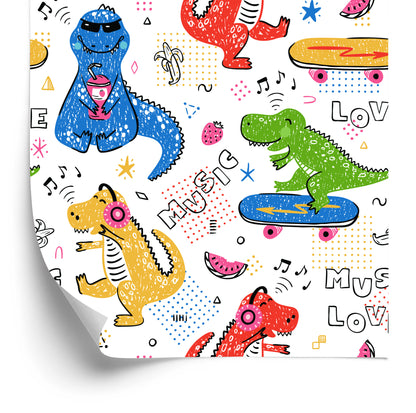 Wallpaper Children's Colorful Crocodile Skateboards