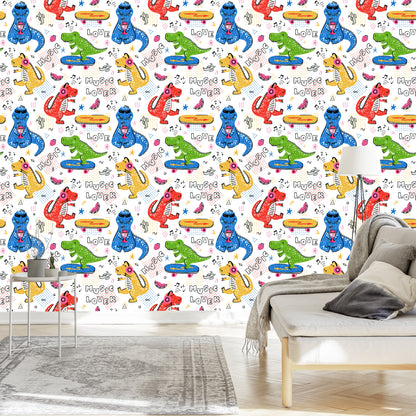 Wallpaper Children's Colorful Crocodile Skateboards