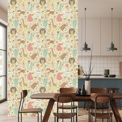 Wallpaper For Children. Safari. Elephants. Lions. Zebra. Plants