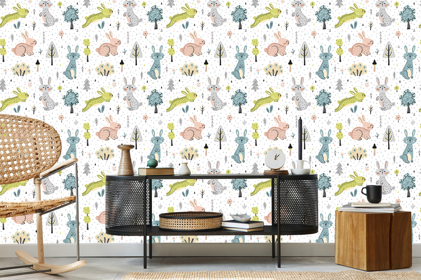 Wallpaper For Children - Happy Easter Bunnies In The Forest