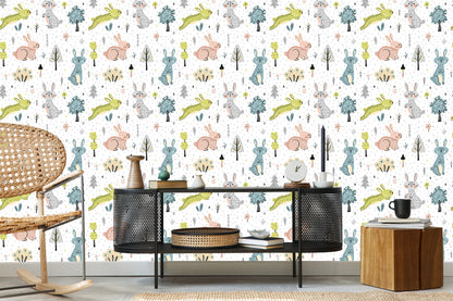 Wallpaper For Children - Happy Easter Bunnies In The Forest