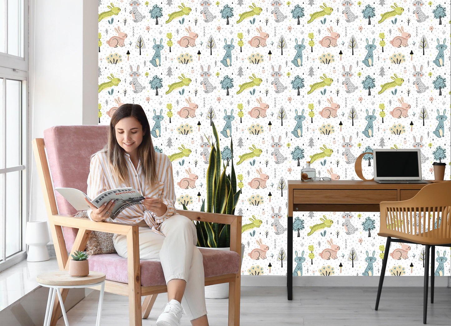 Wallpaper For Children - Happy Easter Bunnies In The Forest