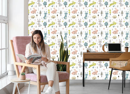 Wallpaper For Children - Happy Easter Bunnies In The Forest