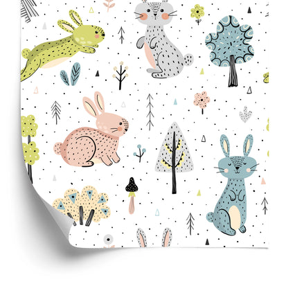 Wallpaper For Children - Happy Easter Bunnies In The Forest