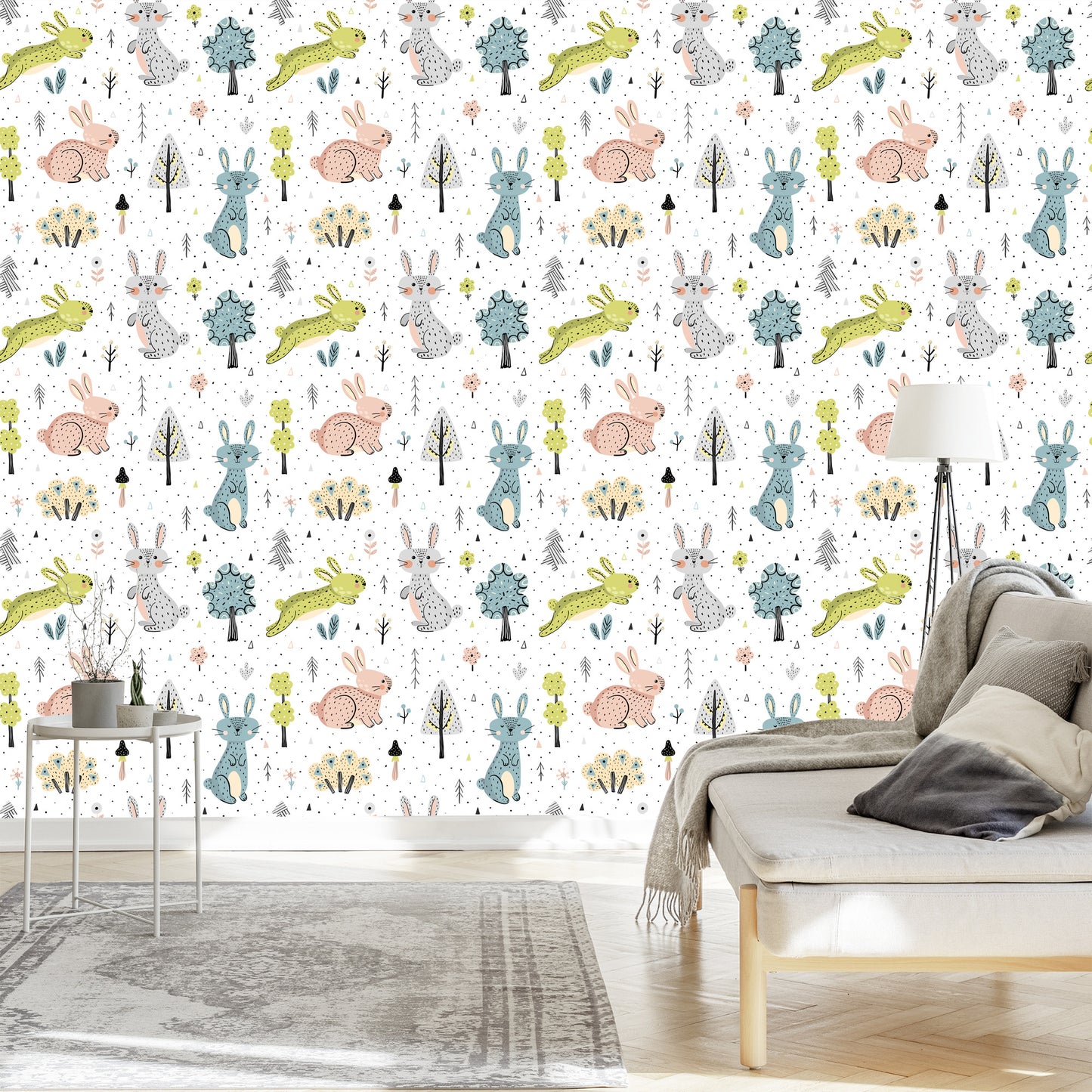 Wallpaper For Children - Happy Easter Bunnies In The Forest