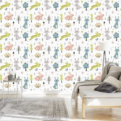 Wallpaper For Children - Happy Easter Bunnies In The Forest