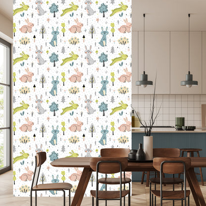 Wallpaper For Children - Happy Easter Bunnies In The Forest
