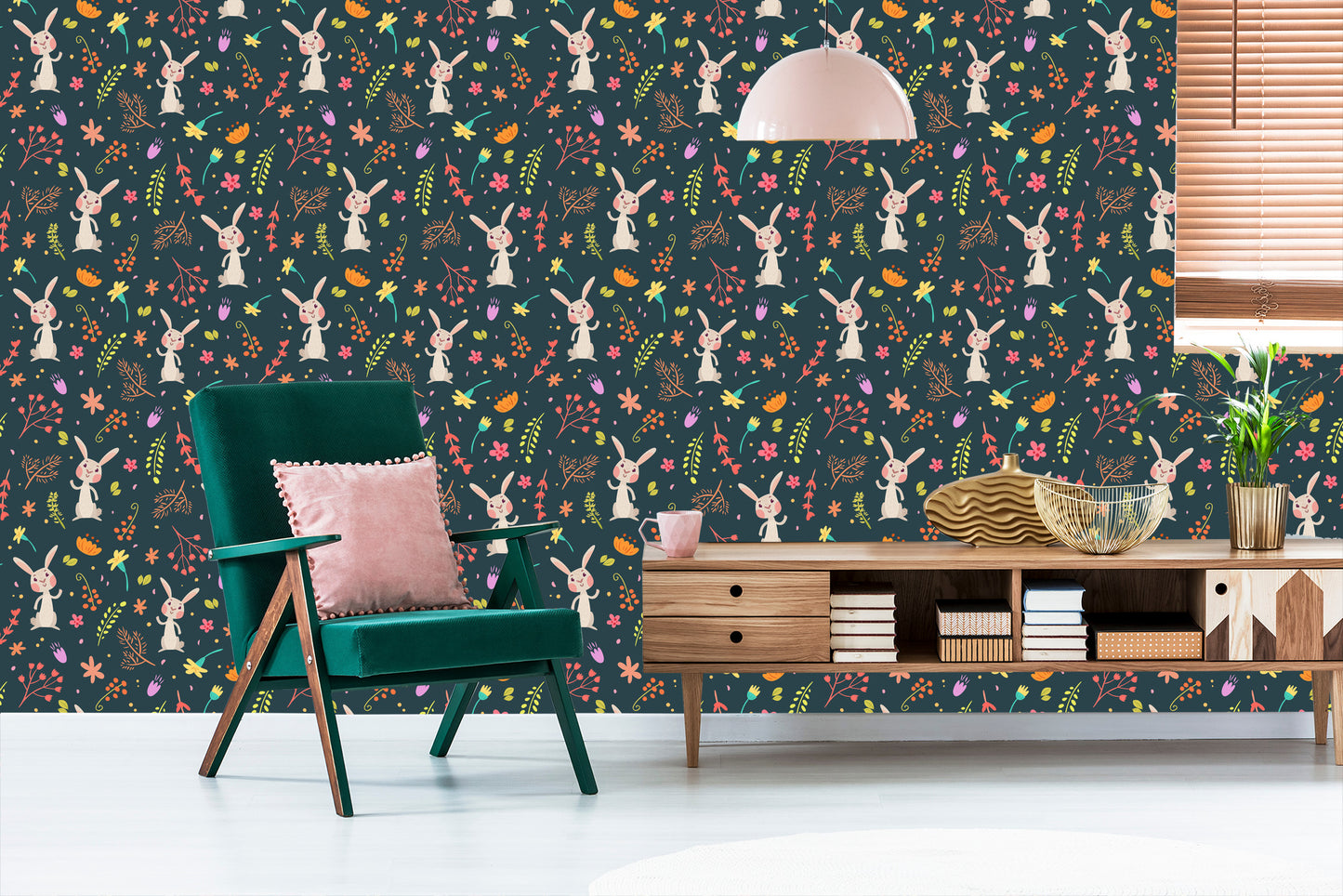 Wallpaper For Children - Bunnies Among Forest Plants