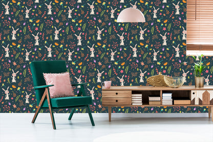 Wallpaper For Children - Bunnies Among Forest Plants