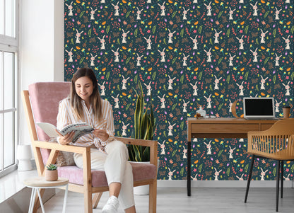 Wallpaper For Children - Bunnies Among Forest Plants