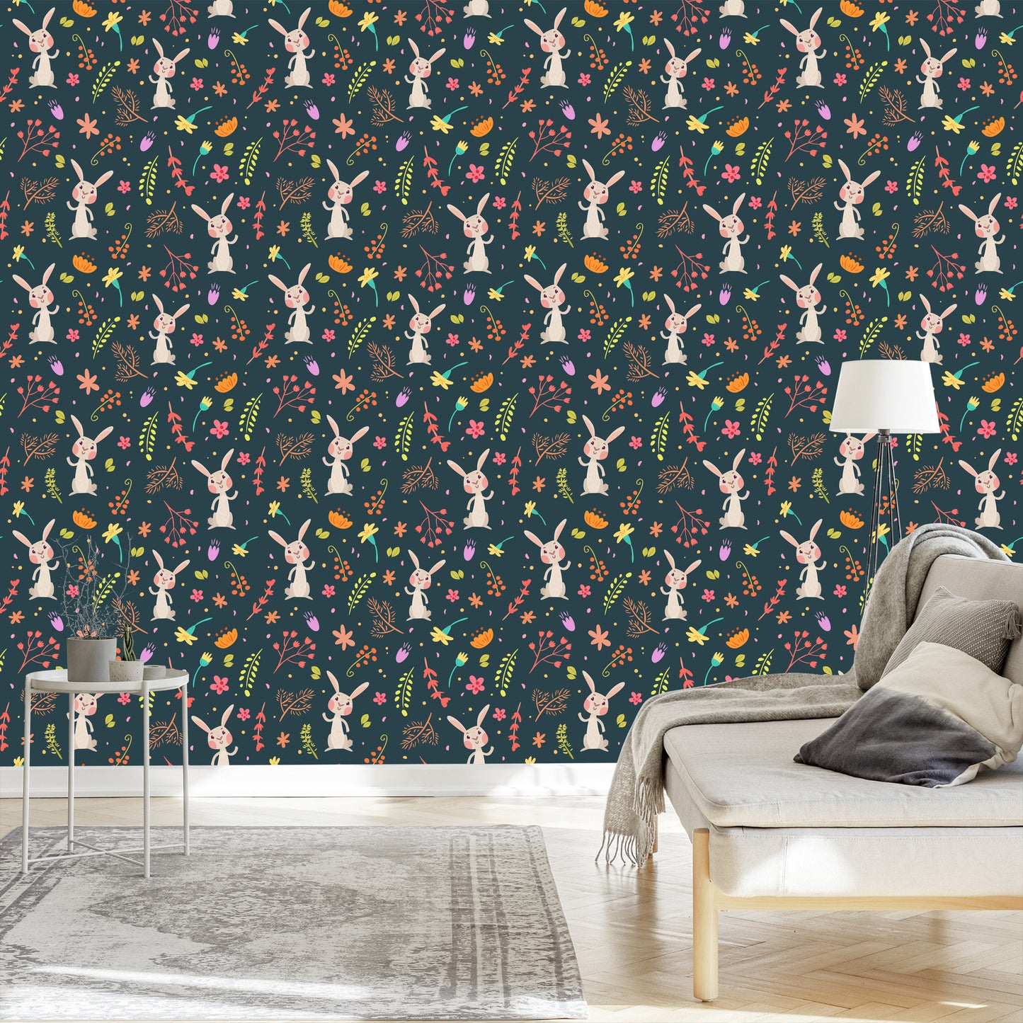 Wallpaper For Children - Bunnies Among Forest Plants