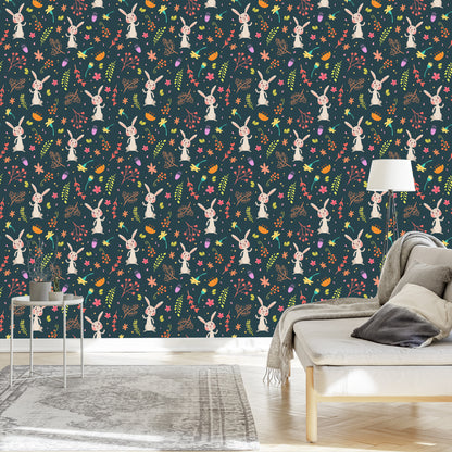 Wallpaper For Children - Bunnies Among Forest Plants