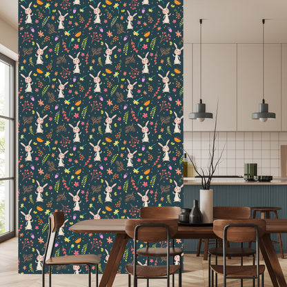 Wallpaper For Children - Bunnies Among Forest Plants