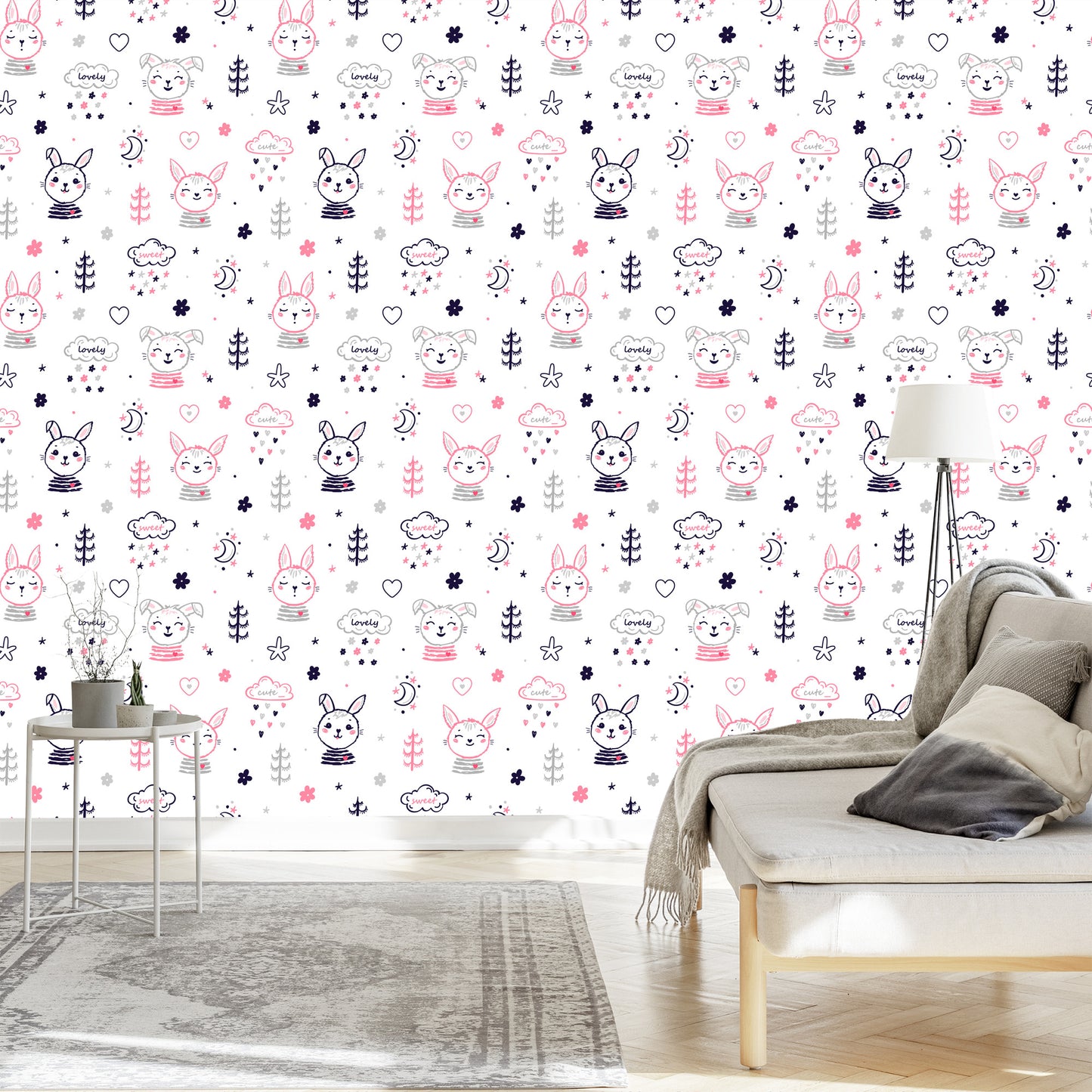 Wallpaper Rabbits On The Background Of Flowers