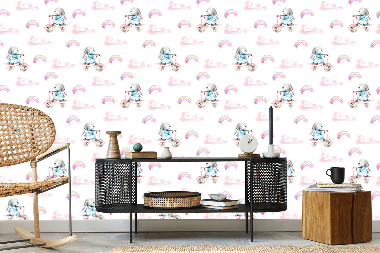 Wallpaper Rainbow Bunnies And Hearts