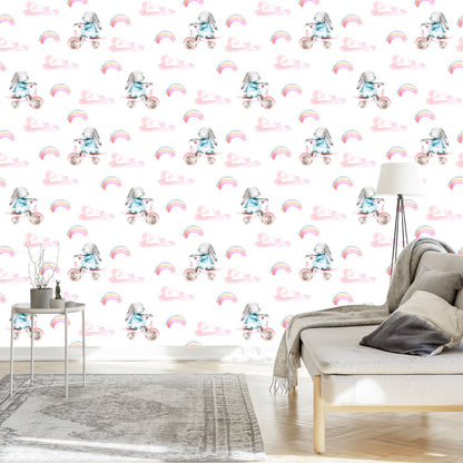 Wallpaper Rainbow Bunnies And Hearts