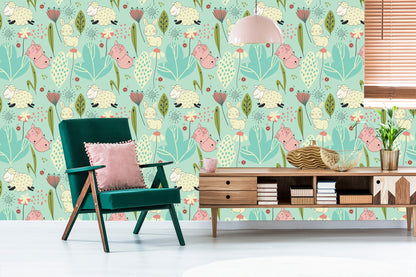 Wallpaper For Children - Funny Sheep, Bunny And Pigs