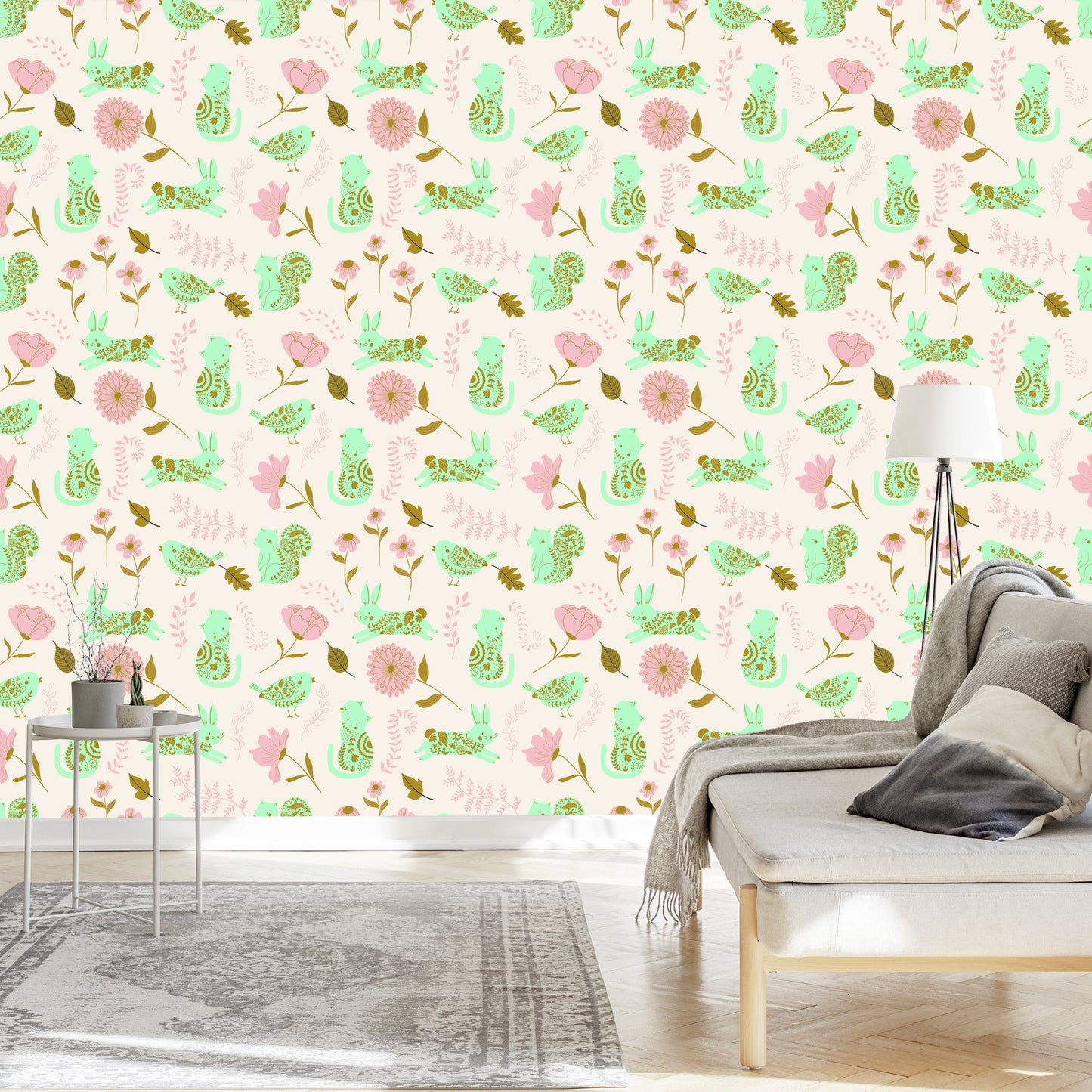 Wallpaper For Children - Colorful Animals In The Garden