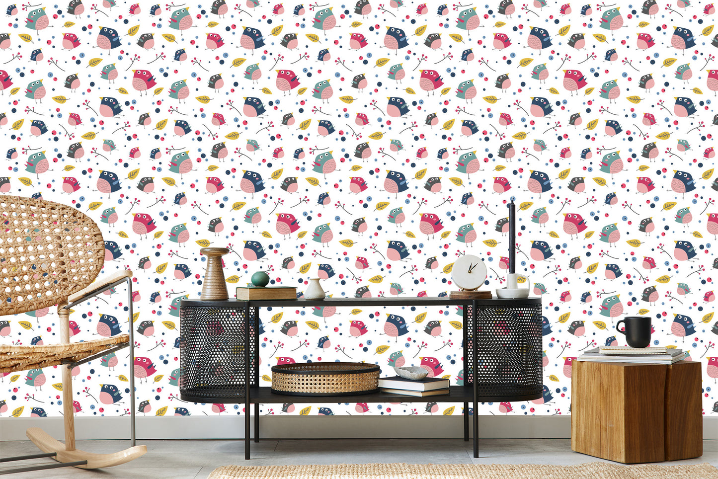 Wallpaper For Children - Colorful Birds And Forest Plants