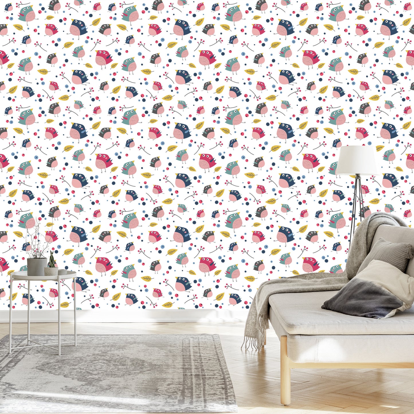 Wallpaper For Children - Colorful Birds And Forest Plants