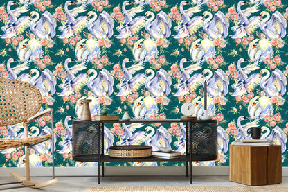 Wallpaper Swans And Flowers