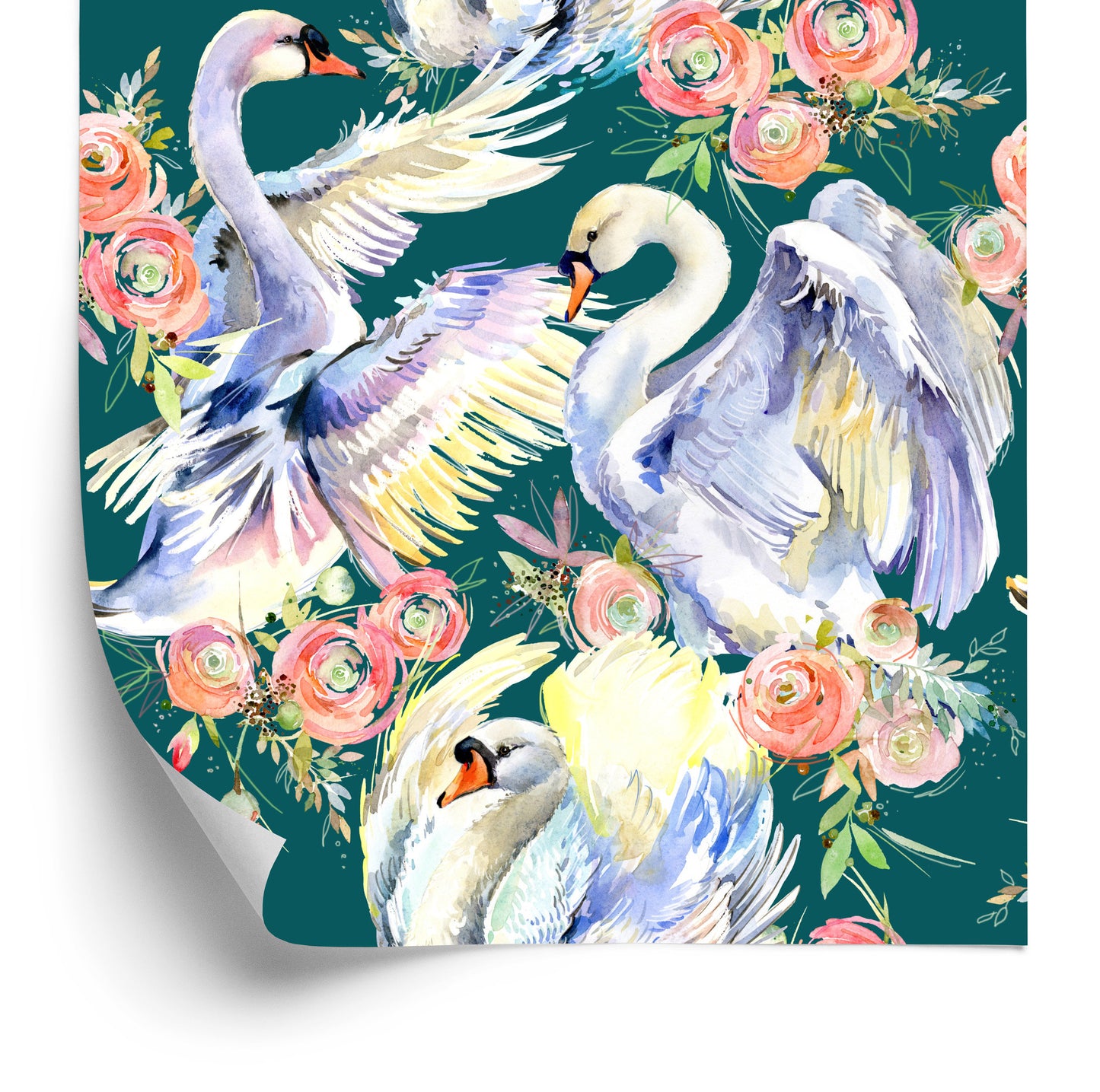 Wallpaper Swans And Flowers