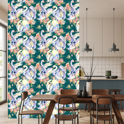 Wallpaper Swans And Flowers