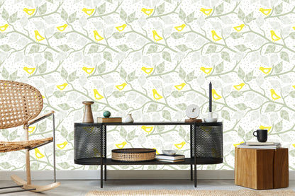 Wallpaper Birds, Leaves And Branches