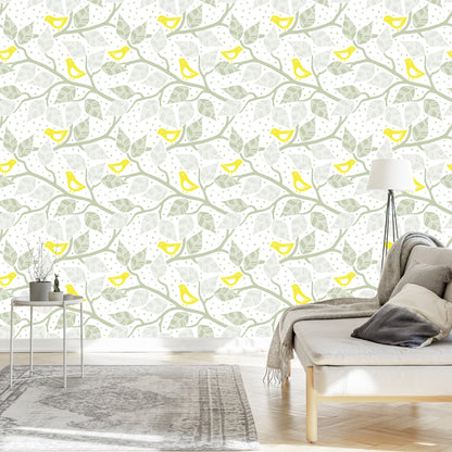 Wallpaper Birds, Leaves And Branches
