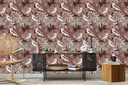 Wallpaper Birds Among Flowers
