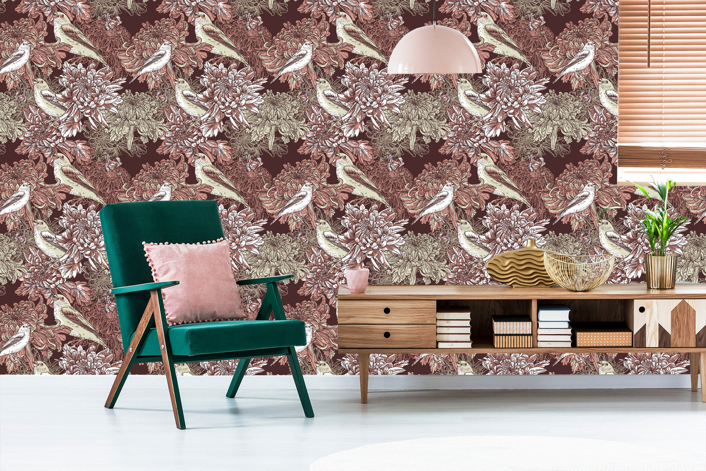Wallpaper Birds Among Flowers
