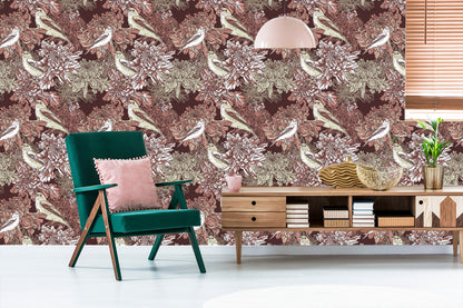 Wallpaper Birds Among Flowers
