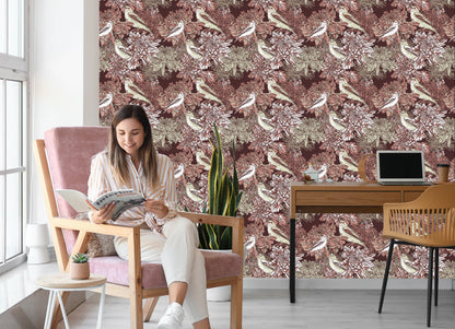 Wallpaper Birds Among Flowers