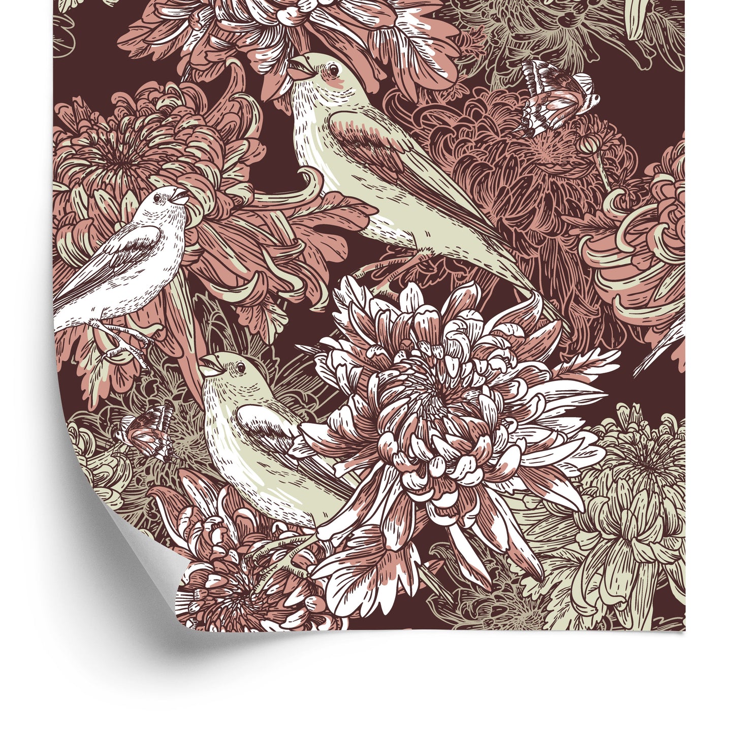 Wallpaper Birds Among Flowers