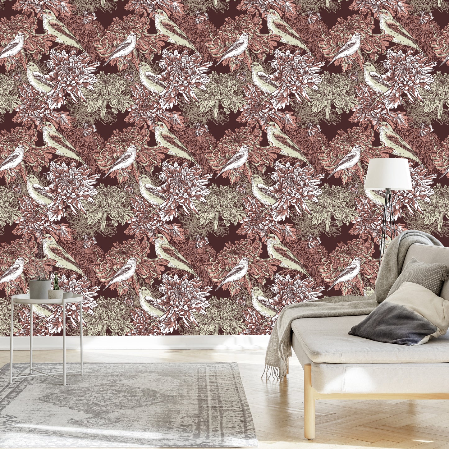 Wallpaper Birds Among Flowers