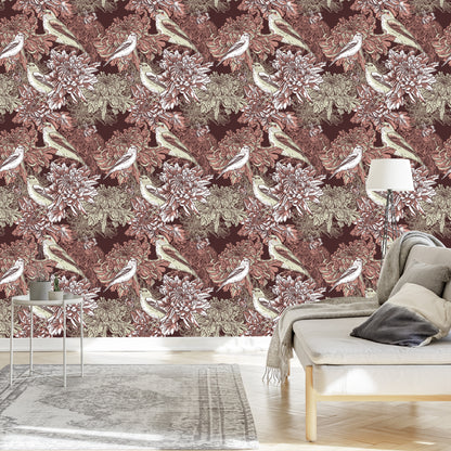 Wallpaper Birds Among Flowers